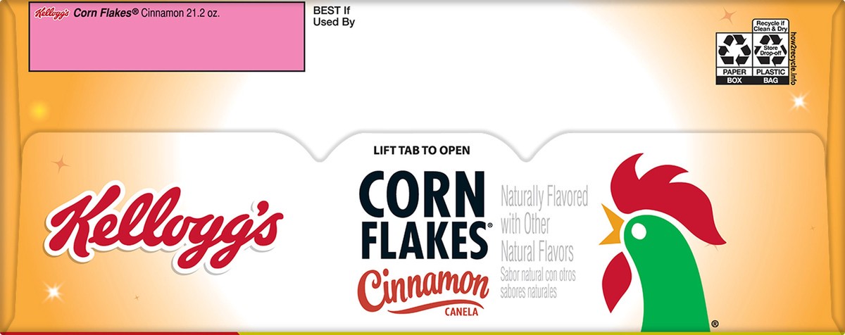 slide 7 of 8, Corn Flakes Kellogg's Corn Flakes Breakfast Cereal, 8 Vitamins and Minerals, Healthy Snacks, Family Size, Cinnamon, 21.2oz Box, 1 Box, 21.2 oz