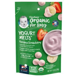 Gerber Stage 3 Baby Food Snacks, Banana Strawberry Organic Yogurt Melts, Baby Led Feeding