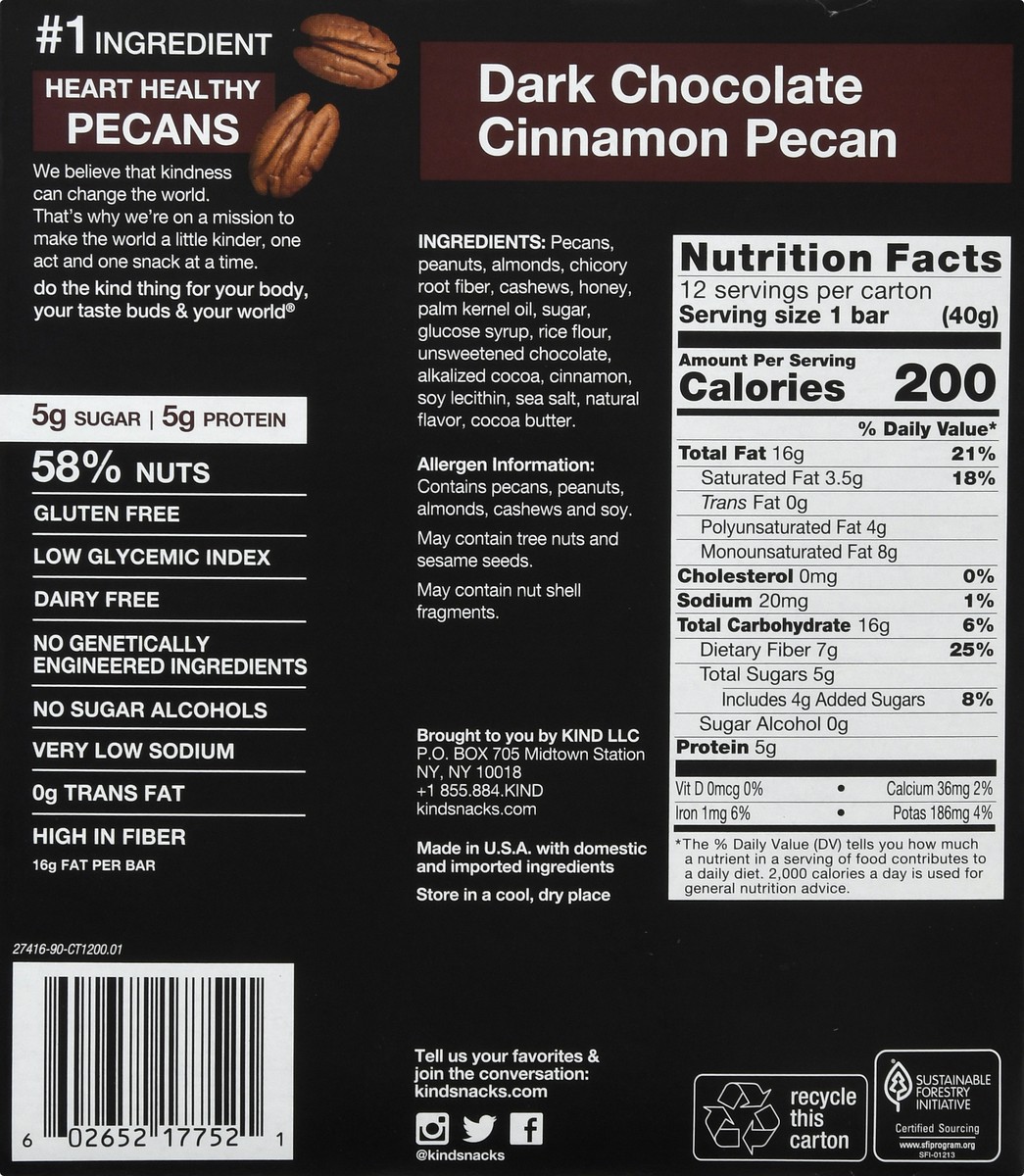 slide 5 of 9, KIND Dark Chocolate Cinnamon Pecan Nut Bars 12 ea, 12 ct