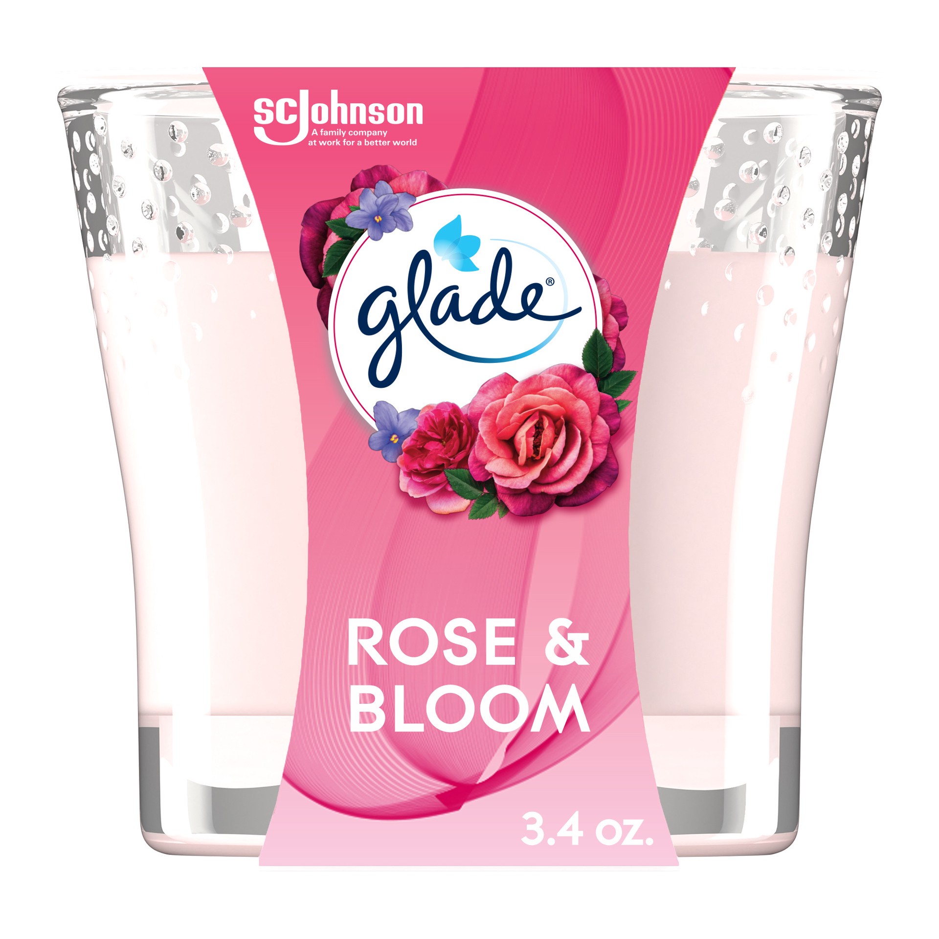 slide 2 of 5, Glade Scented Candle Jar, Rose & Bloom, Fragrance Infused with Essential Oils, 3.4 oz, 1 ct
