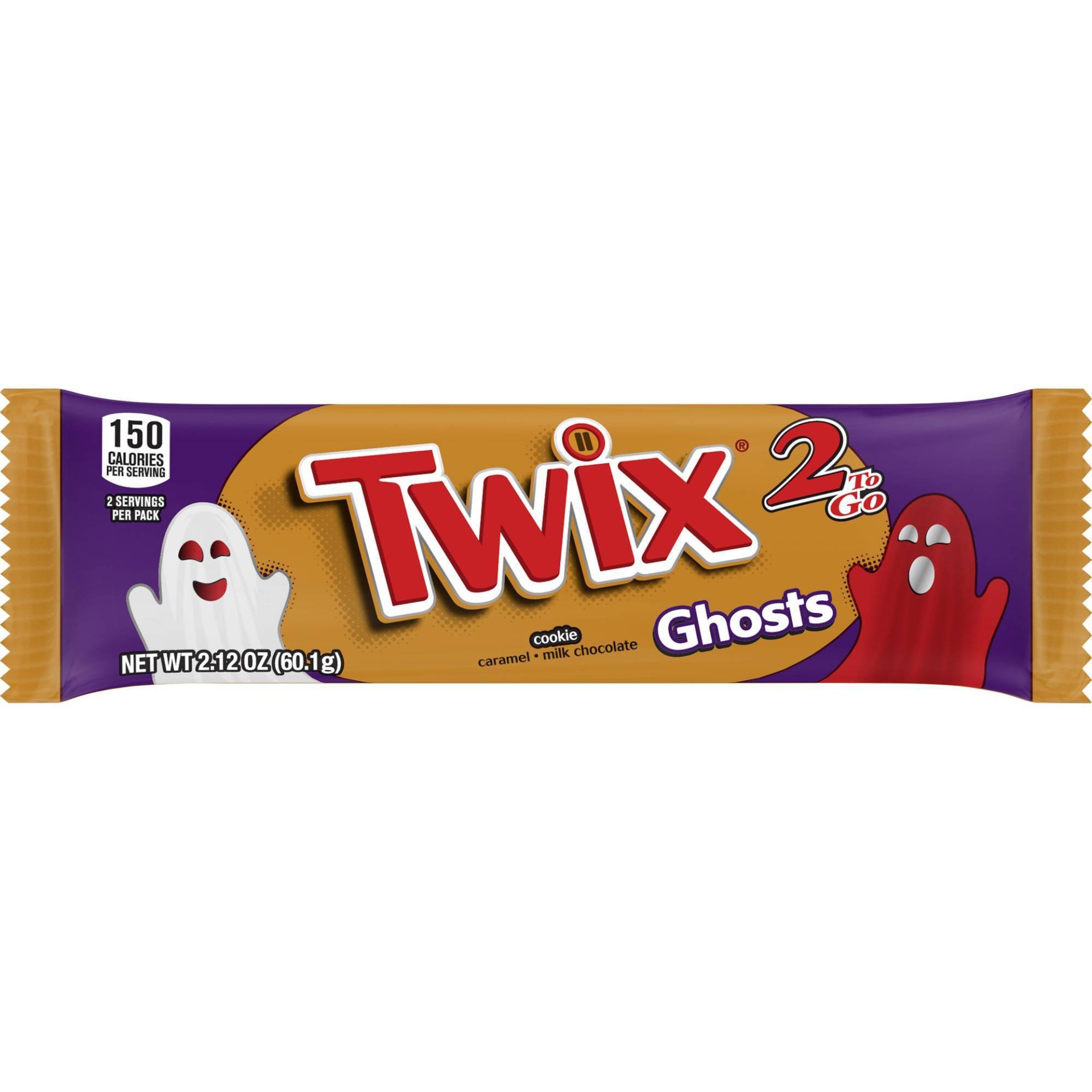 slide 1 of 1, TWIX Caramel Ghosts Halloween Chocolate Cookie Candy Bar 2-To-Go, 2.12 oz