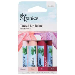 Sky Organics Assorted Tinted Lip Balms with Beeswax 4 - 0.15 oz Balms