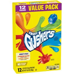 Betty Crocker Fruit Snacks, Gushers, Variety Snack Pack, 12 Pouches, 0.9 oz Each