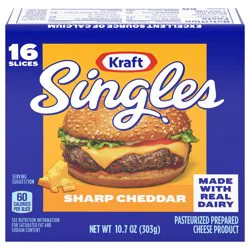 Kraft Singles Sharp Cheddar Slices, 16 ct Pack