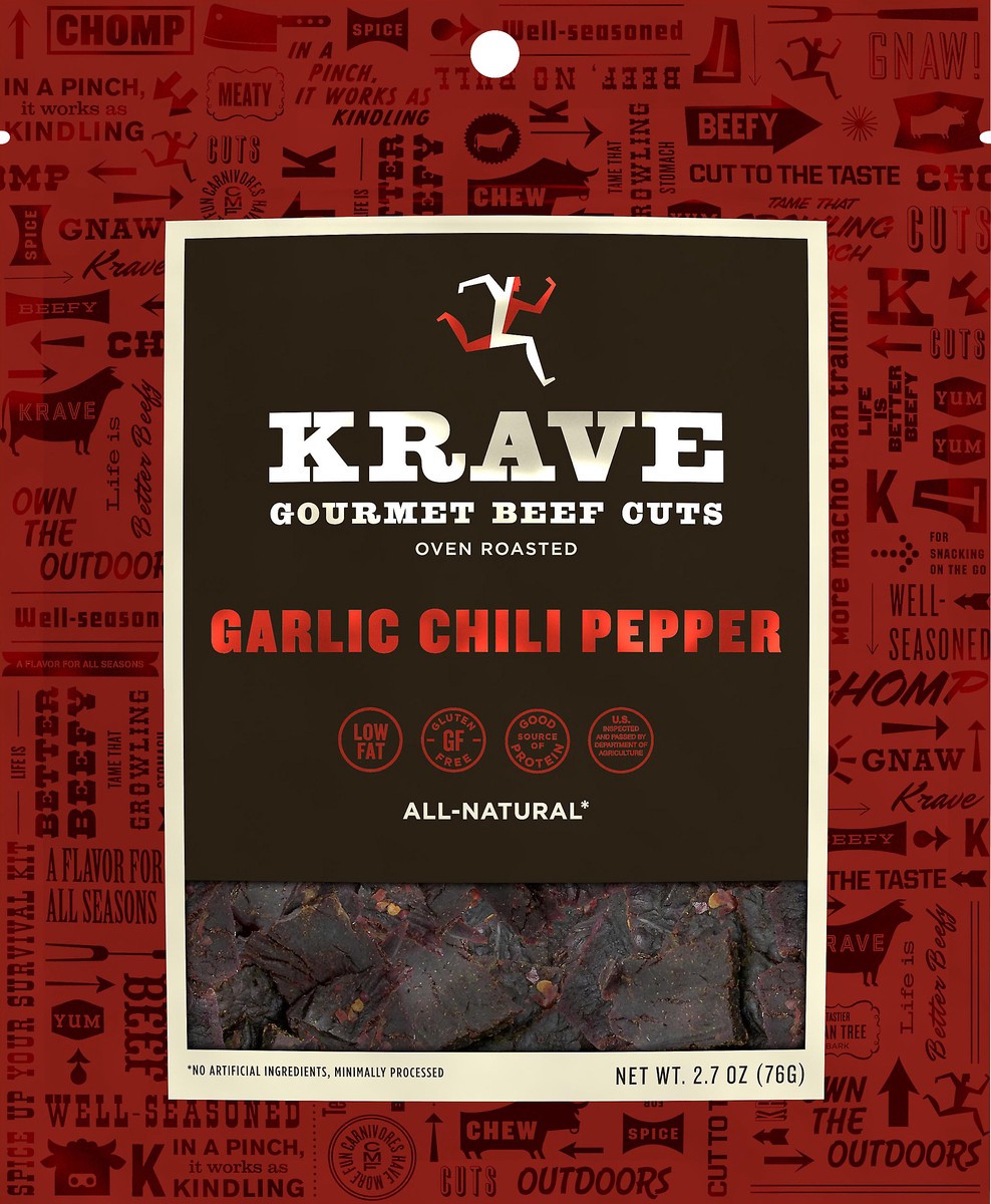 slide 3 of 3, Krave Gourmet Garlic Chili Pepper Beef Cuts 2.7 oz, 2.7 oz