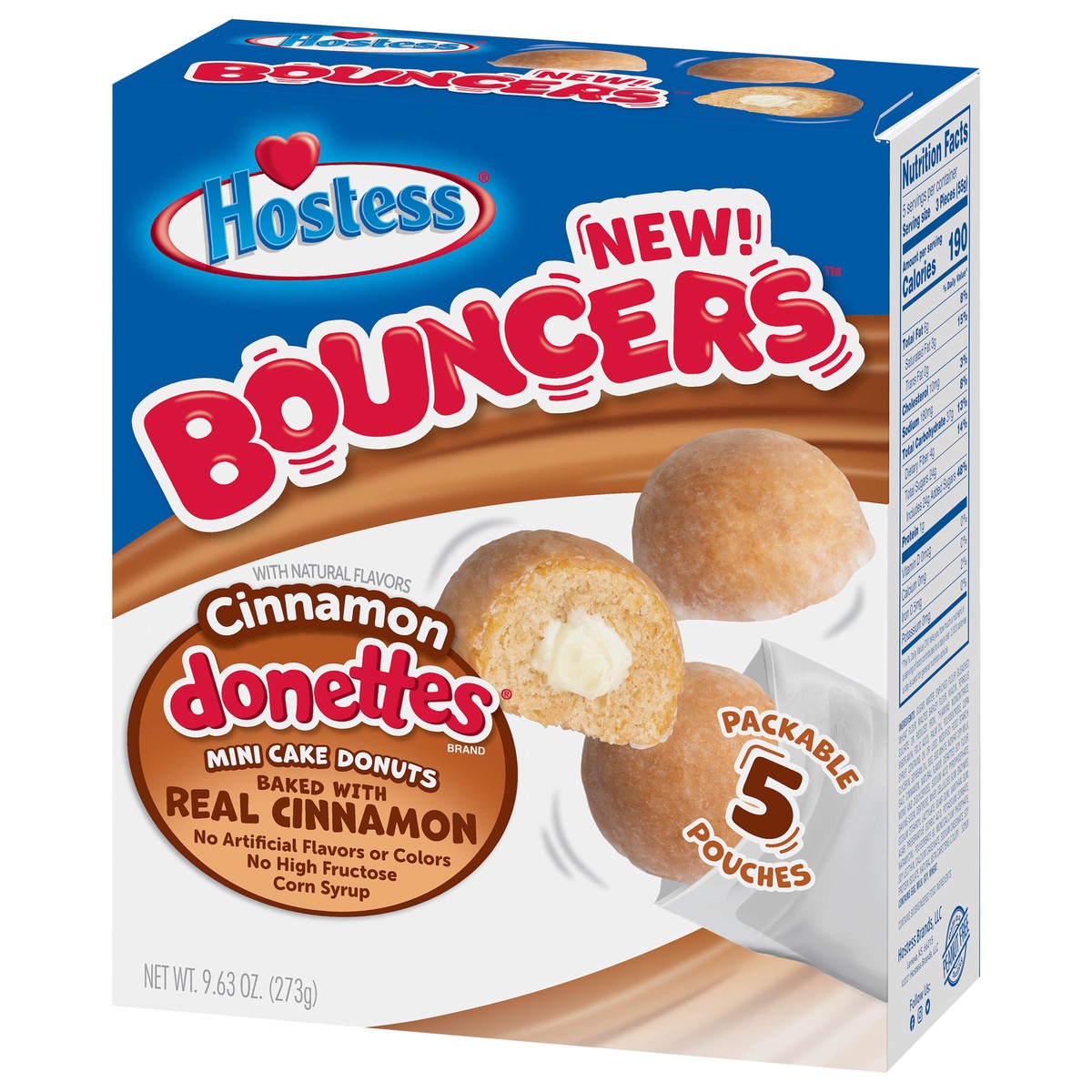 slide 9 of 9, HOSTESS BOUNCERS Cinnamon DONETTES, Packable Pouches, Perfect for Lunchboxes – 5 Pouches , 9.63 oz, 9.63 oz