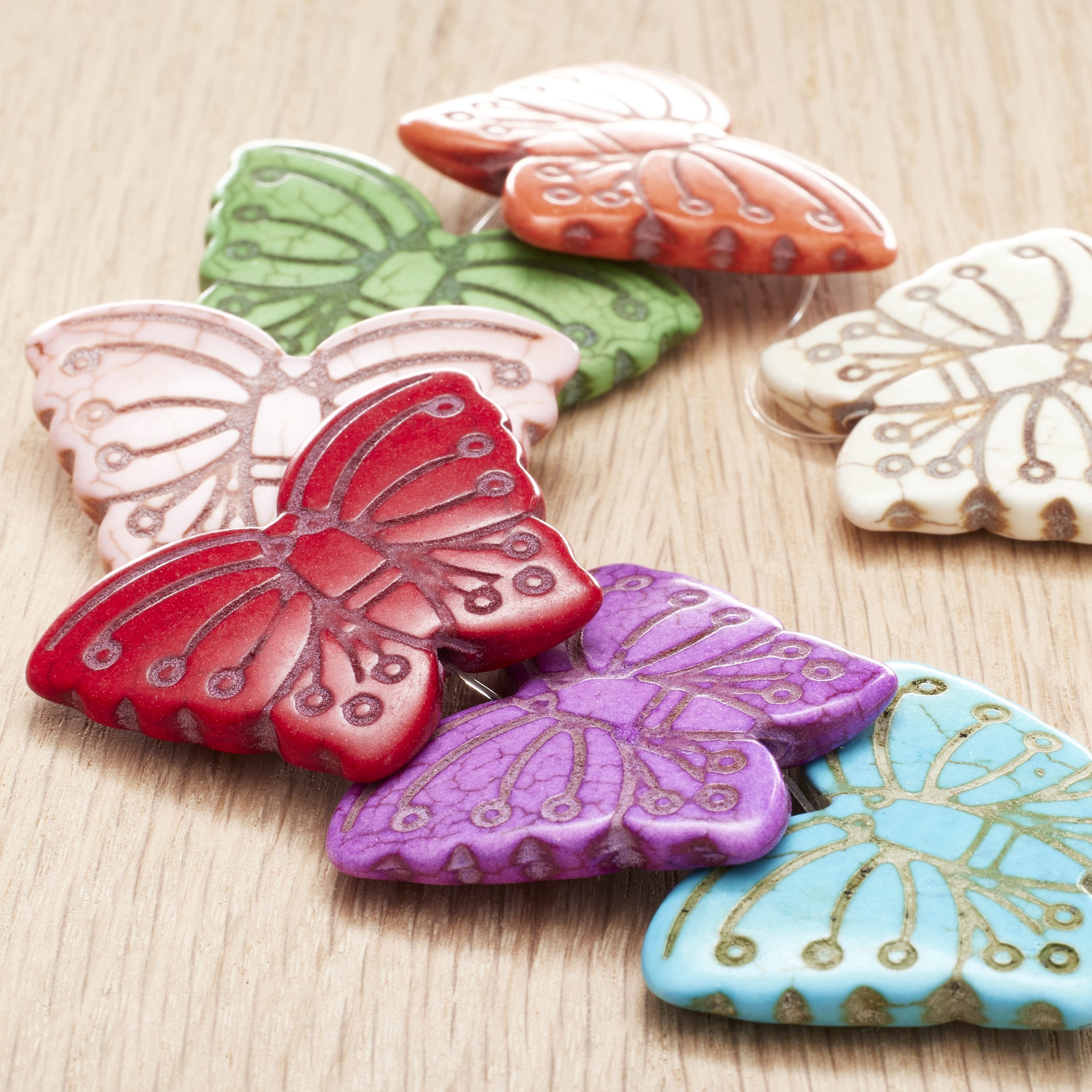 slide 3 of 3, Multicolor Howlite Butterfly Beads, 38mm By Bead Landing, 38 mm