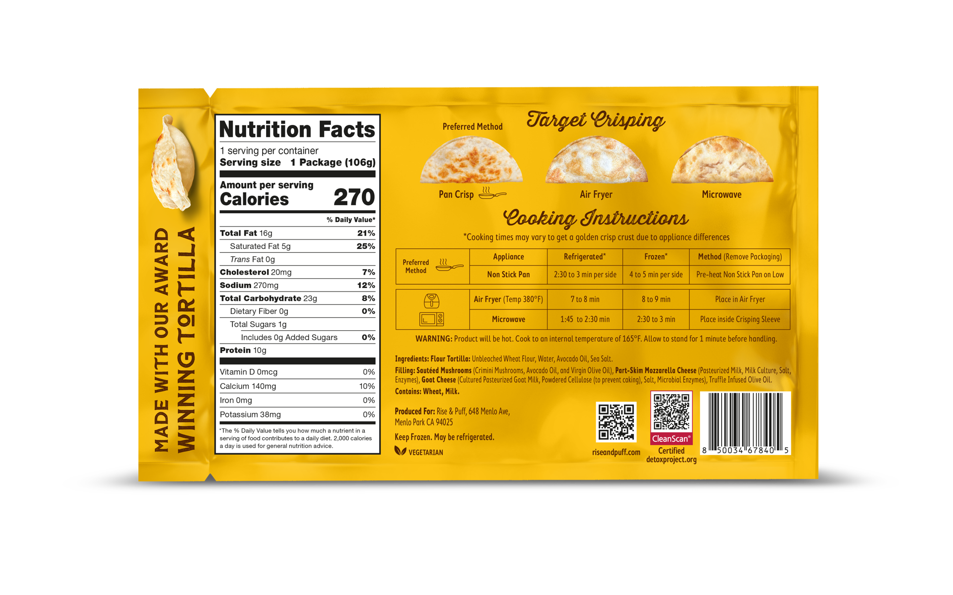 slide 2 of 2, Rise & Puff Truffled Mushroom & Cheese Quesadilla, 3 oz