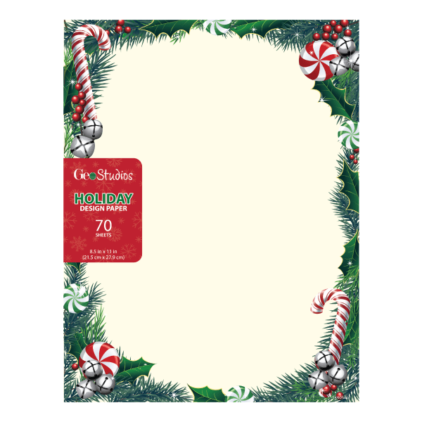 slide 1 of 3, Geo Studios Holiday-Themed Letterhead Papers, Letter Size, Bells & Ivy, Pack Of 70 Sheets, 1 ct