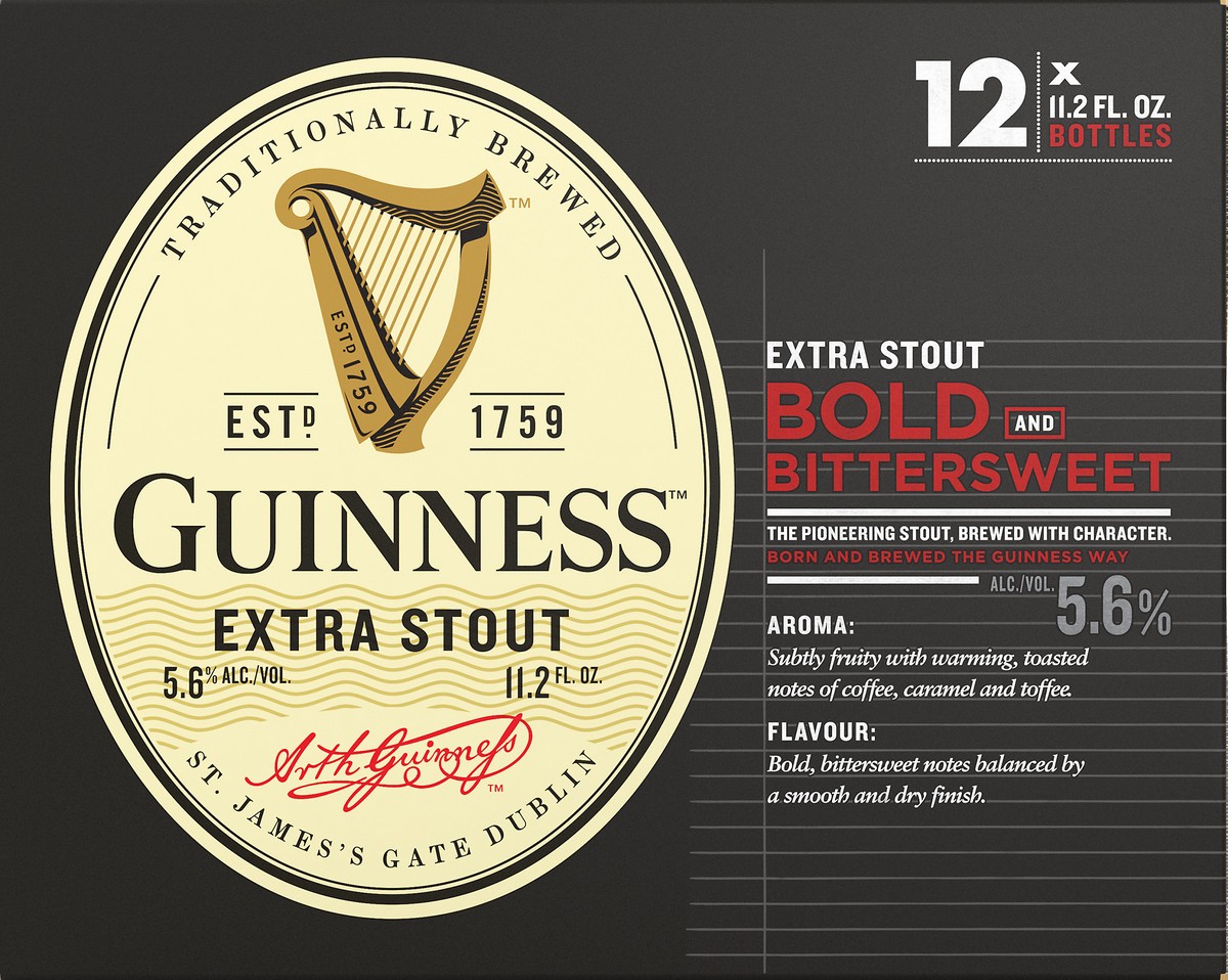 slide 1 of 10, Guinness Extra Stout Bold and Bittersweet Beer 12 ea, 11.2 fl oz