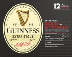 Guinness Extra Stout Bold and Bittersweet Beer 12 ea