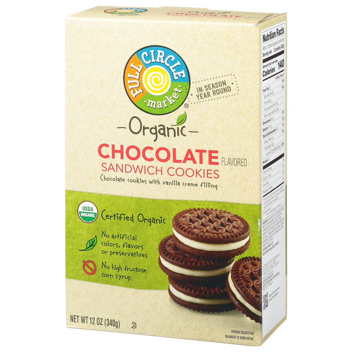 slide 9 of 9, Full Circle Market Organic Chocolate Flavored Sandwich Cookies 12 oz, 12 oz
