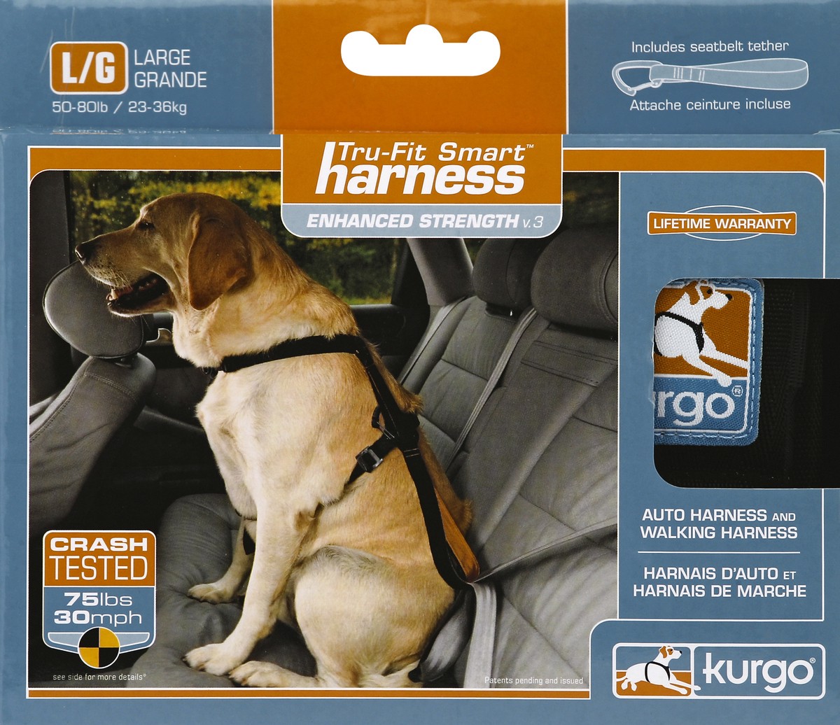 slide 2 of 4, Kurgo Harness w/seatbelt tether Black L, 1 ct