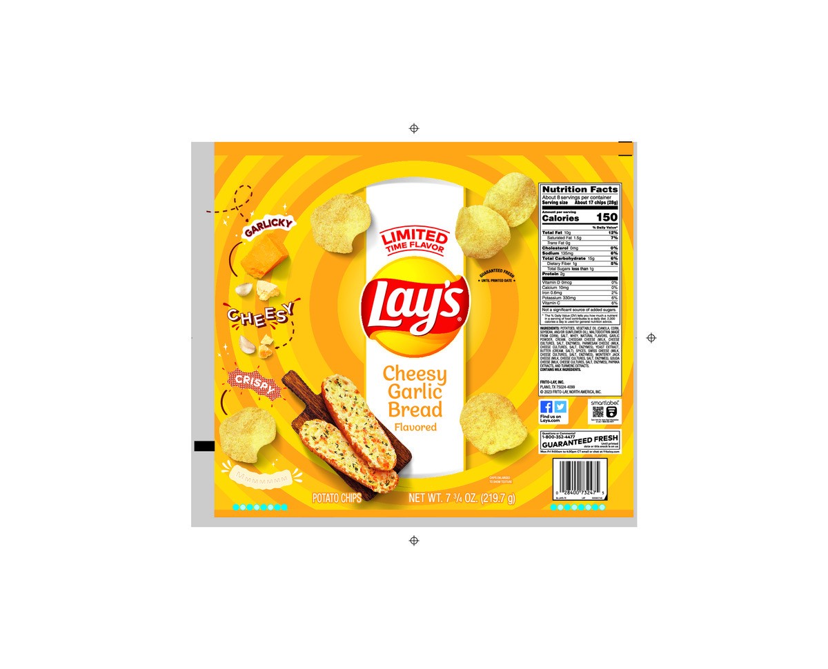 slide 6 of 9, Lay's Potato Chips Cheesy Garlic Bread Flavored 7 3/4 Oz, 7.75 oz