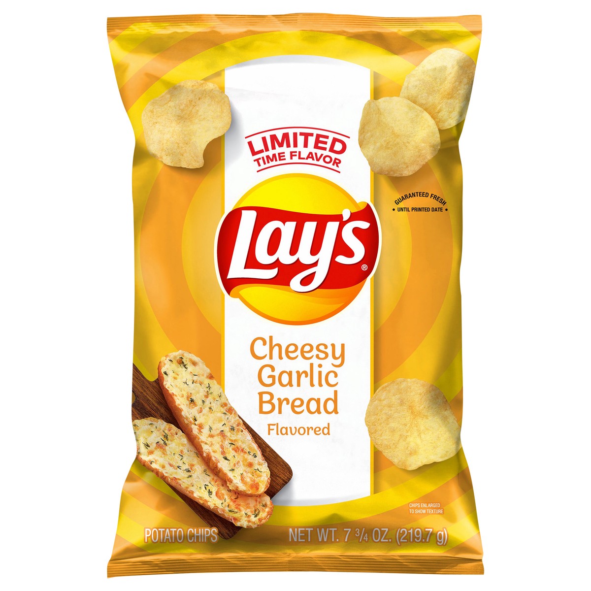 slide 5 of 9, Lay's Potato Chips Cheesy Garlic Bread Flavored 7 3/4 Oz, 7.75 oz