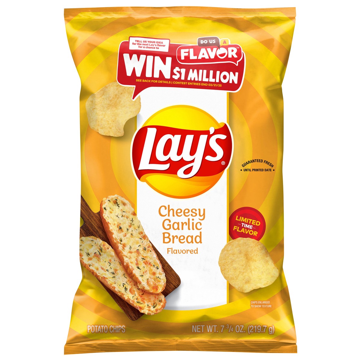 slide 1 of 9, Lay's Potato Chips Cheesy Garlic Bread Flavored 7 3/4 Oz, 7.75 oz