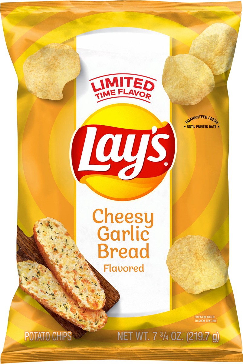 slide 7 of 9, Lay's Potato Chips Cheesy Garlic Bread Flavored 7 3/4 Oz, 7.75 oz
