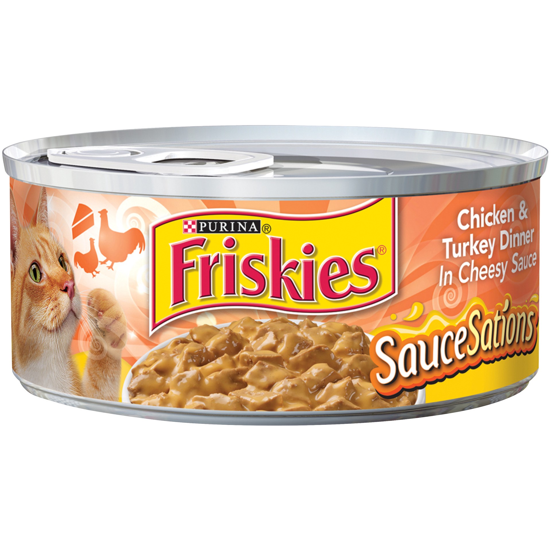 slide 1 of 2, Purina Friskies SauceSations Chicken & Turkey Dinner in Cheesy Sauce Cat Food, 5.5 oz