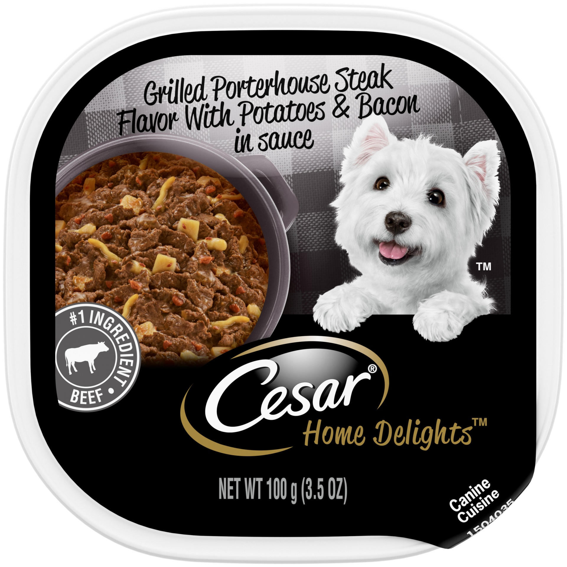 slide 1 of 1, CESAR HOME DELIGHTS Soft Wet Dog Food Grilled Porterhouse Steak Flavor with Potatoes & Bacon in Sauce, (24) Easy Peel Trays, 3.5 oz