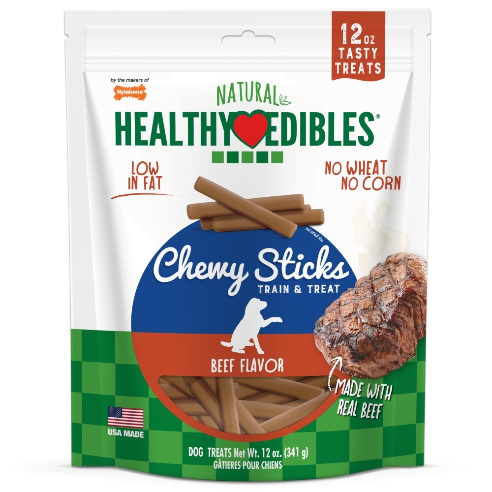 slide 1 of 1, Healthy Edibles Chewy Bites Beef Dog Treats, 12 oz