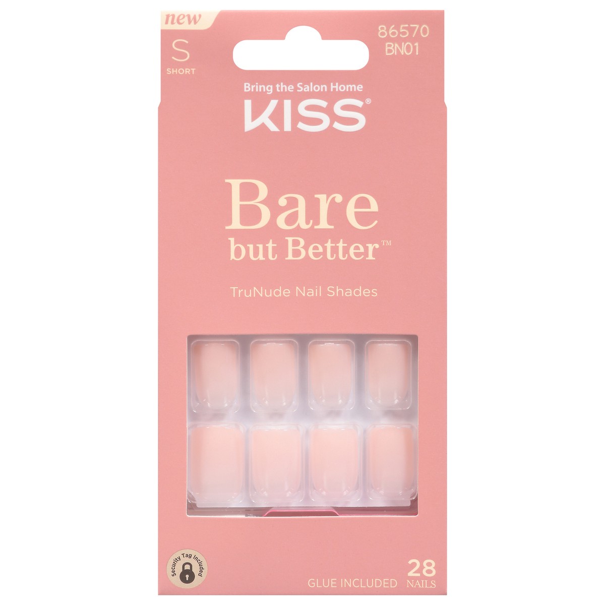 slide 1 of 5, KISS Bare But Better, Press-On Nails, Nudies, Nude, Short Squoval, 28 Count, 28 ct