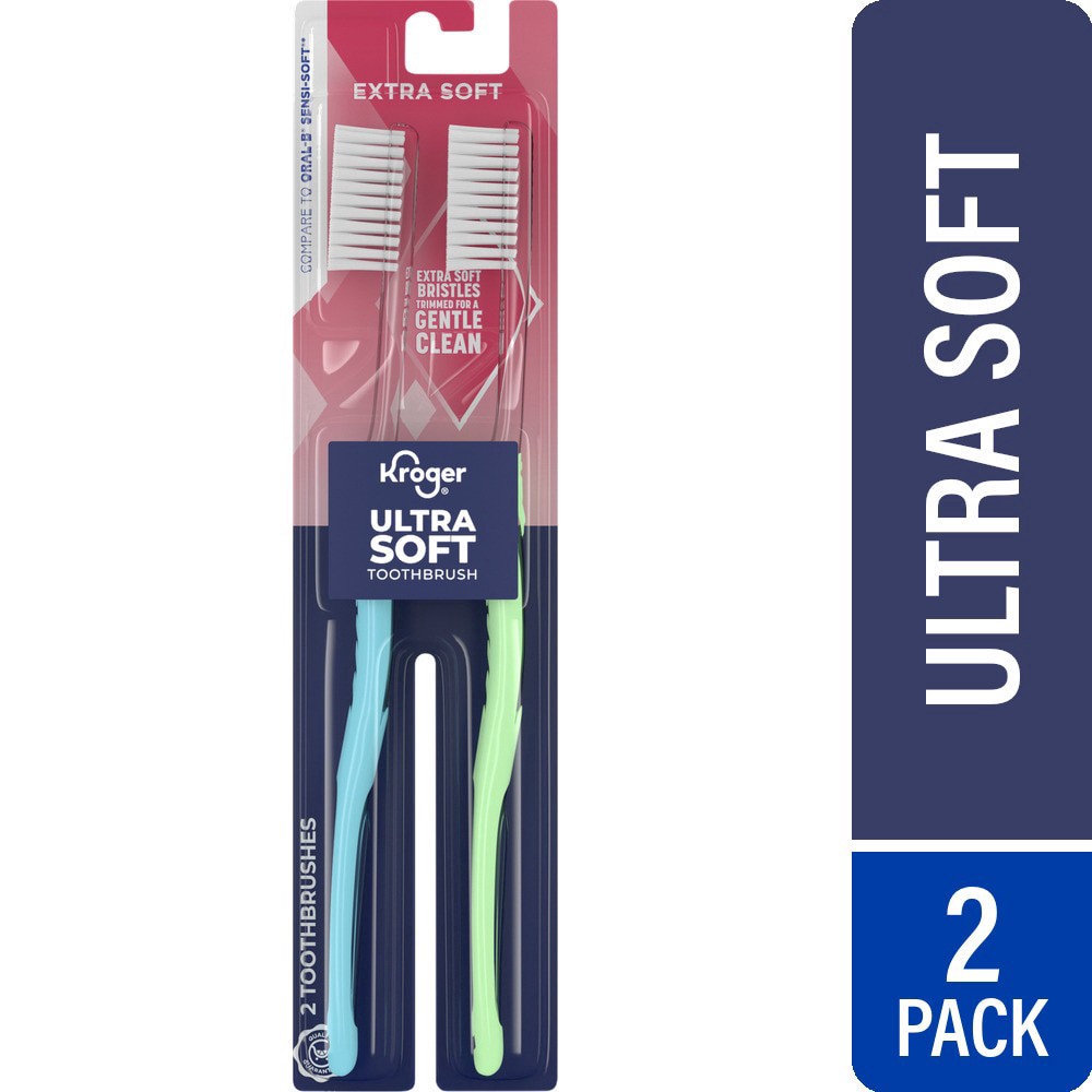 slide 1 of 1, Kroger® Ultra Soft Toothbrush with Extra Soft Bristles, 2 ct