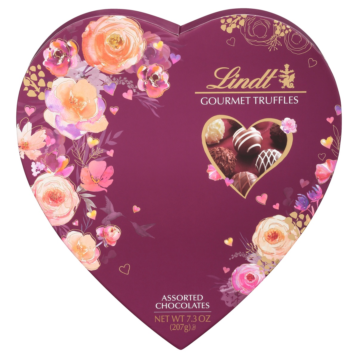 slide 1 of 1, Lindt Assorted Gourmet Truffles Valentines Heart Box, 7.3 oz