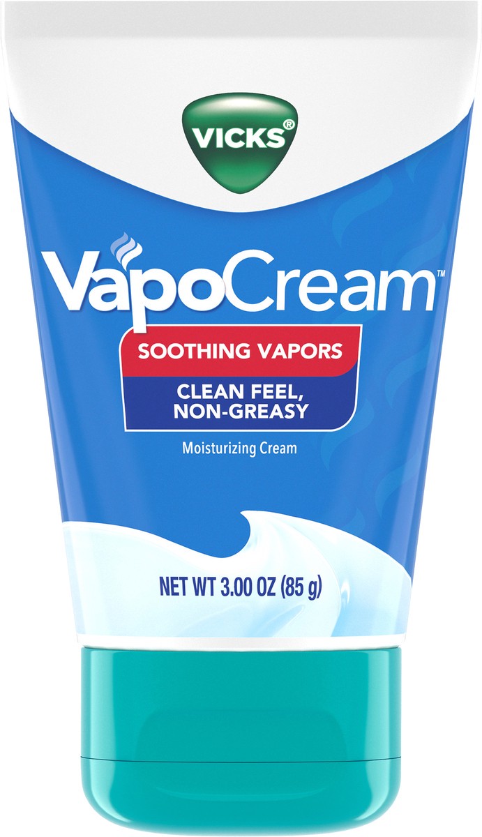 slide 3 of 3, Vicks VapoCream, Easy to Use Non- Greasy Moisturizing Cream, Soothing & Comforting Non-Medicated Vicks Vapors, For Adults and Children Ages 2+, 3.0oz, 3 oz