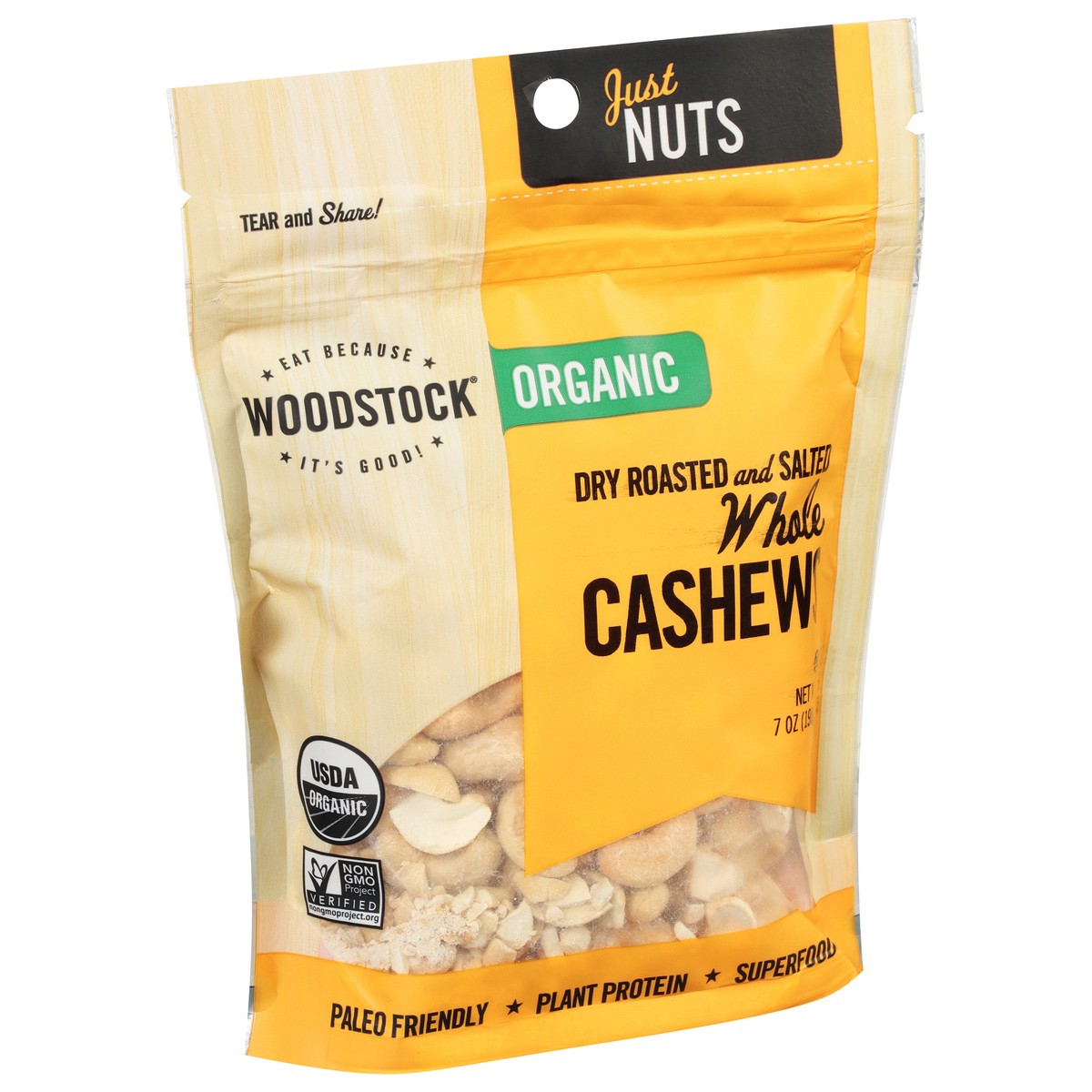 slide 5 of 9, Woodstock Organic Whole Dry Roasted and Salted Cashews 7 oz, 7 oz