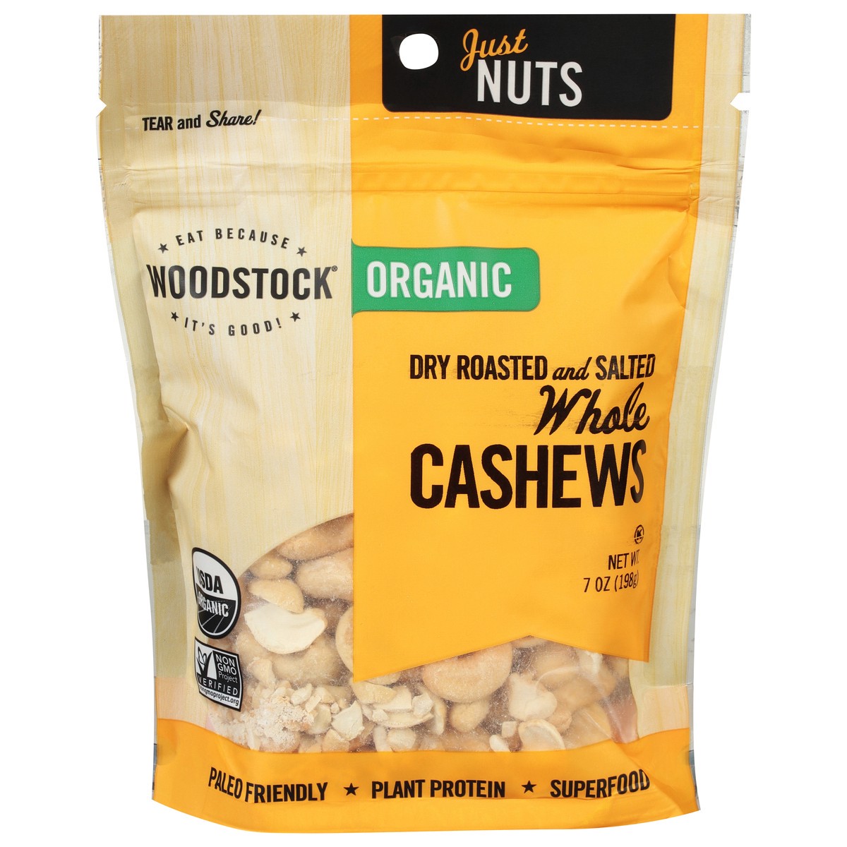 slide 1 of 9, Woodstock Organic Whole Dry Roasted and Salted Cashews 7 oz, 7 oz