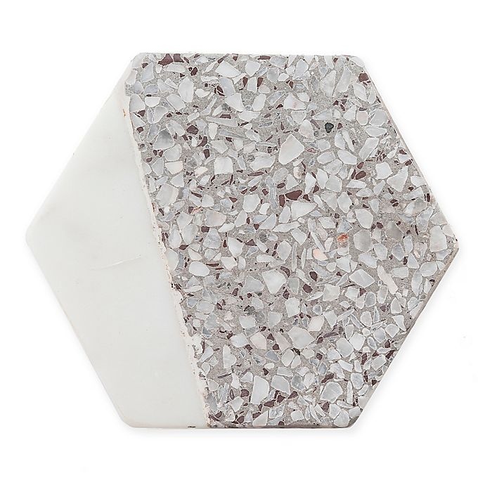 slide 1 of 1, Thirstystone Hexagon Coasters - White Marble/Grey Terrazzo, 4 ct