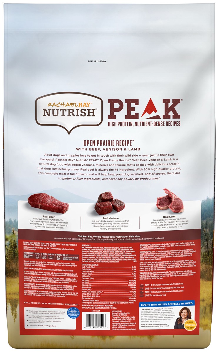 slide 6 of 14, Rachael Ray Nutrish Peak Protein Open Prairie Recipe With Beef, Venison & Lamb Dry Dog Food, 12 lb. Bag, 12 lb