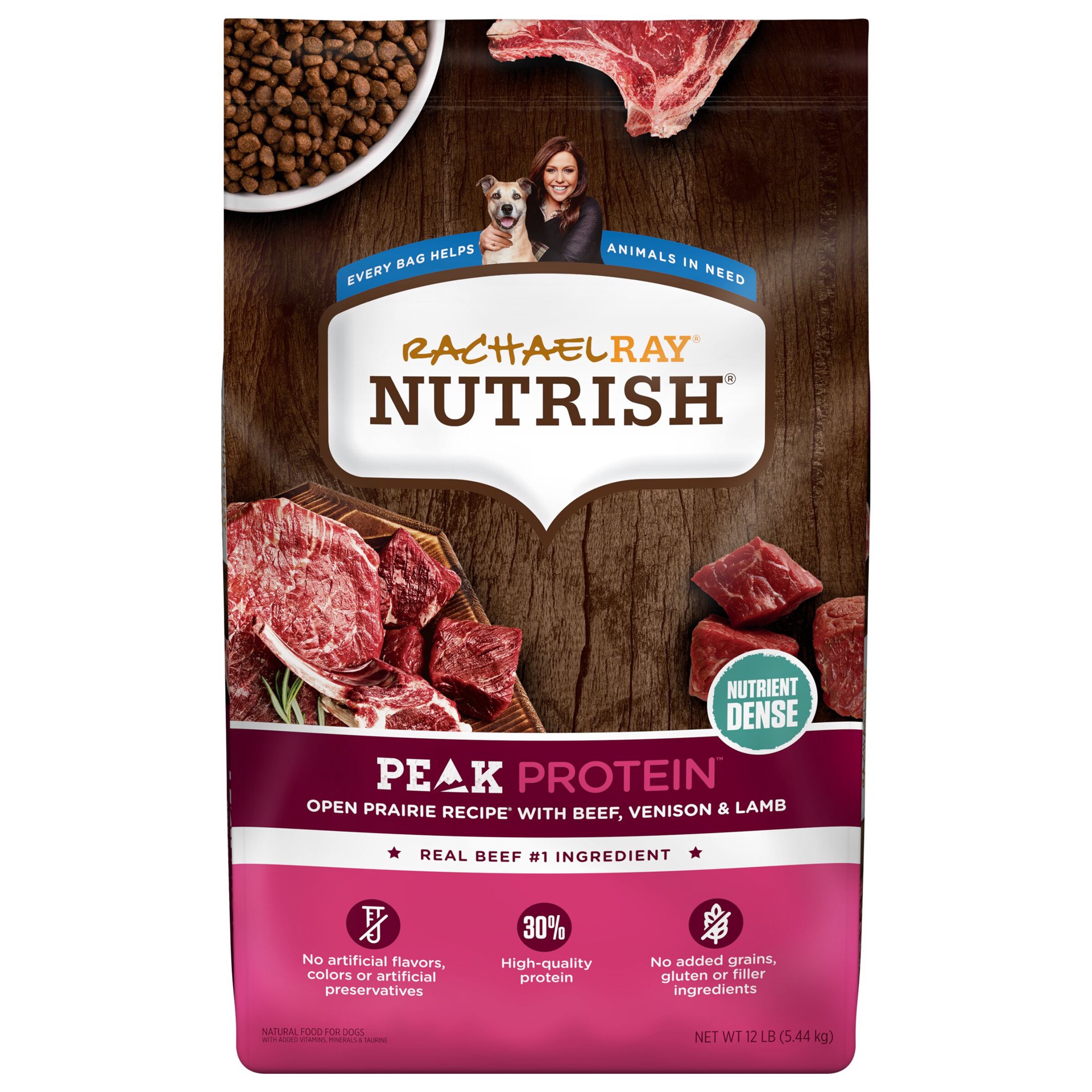 slide 1 of 14, Rachael Ray Nutrish Peak Protein Open Prairie Recipe With Beef, Venison & Lamb Dry Dog Food, 12 lb. Bag, 12 lb