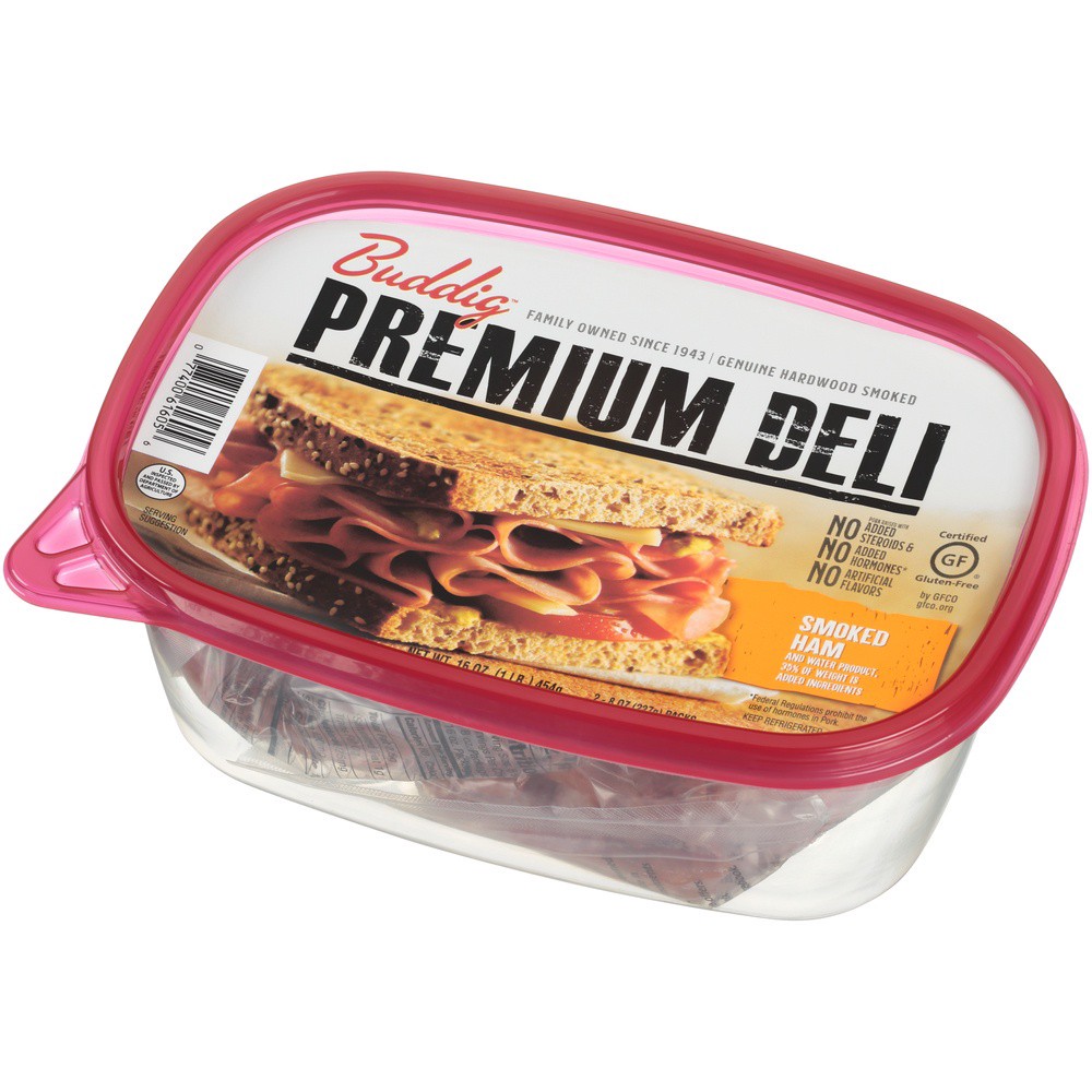 slide 4 of 8, Buddig Premium Deli Smoked Ham Lunch Meat 2 - 8 oz Packs, 