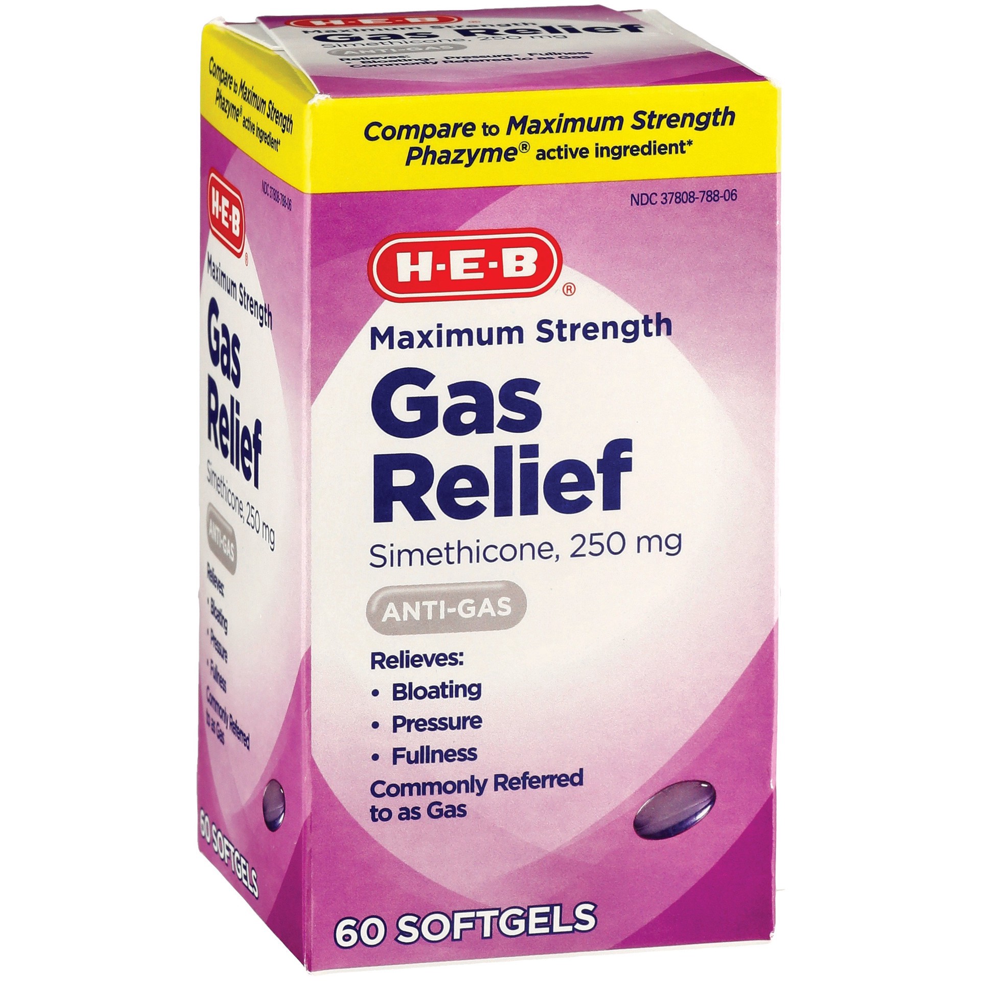 slide 1 of 1, H-E-B Maximum Strength Gas Relief 250MG Softgel, 60 ct