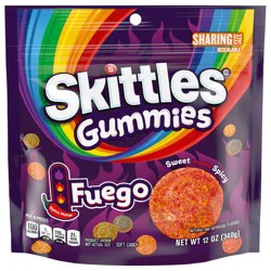 SKITTLES GUMMIES Fuego Sweet and Spicy Gummy Candy, Sharing Size, 12 Oz Resealable Bag