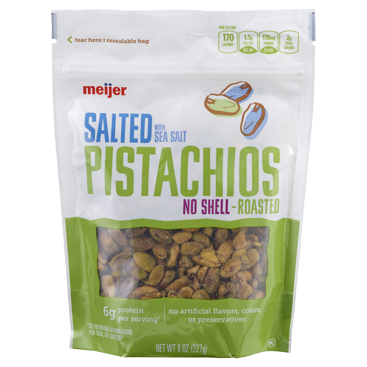 slide 1 of 5, Meijer Salted No Shell Roasted Pistachios, 8 oz