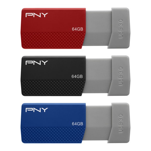 slide 1 of 8, PNY Usb 3.0 Flash Drives, 64Gb, Assorted Colors, Pack Of 3 Drives, 3 ct