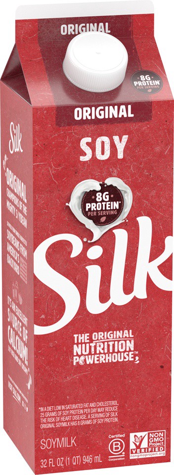 slide 7 of 8, Silk Soy Milk, Original, Dairy-Free, Vegan, Non-GMO Project Verified, 1 Quart, 32 fl oz