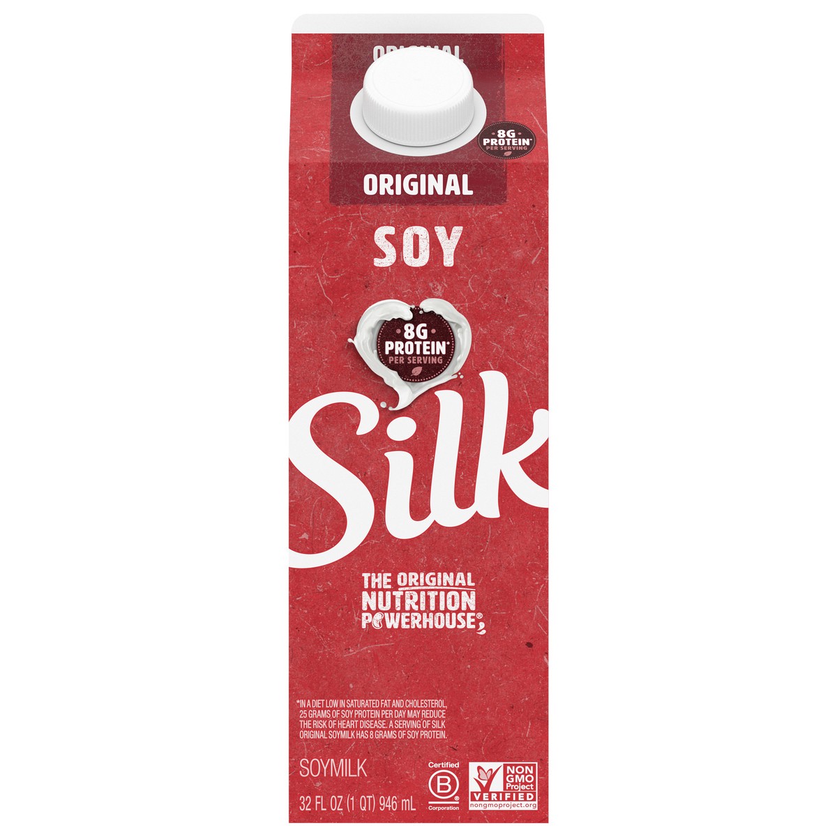 slide 1 of 8, Silk Soy Milk, Original, Dairy-Free, Vegan, Non-GMO Project Verified, 1 Quart, 32 fl oz