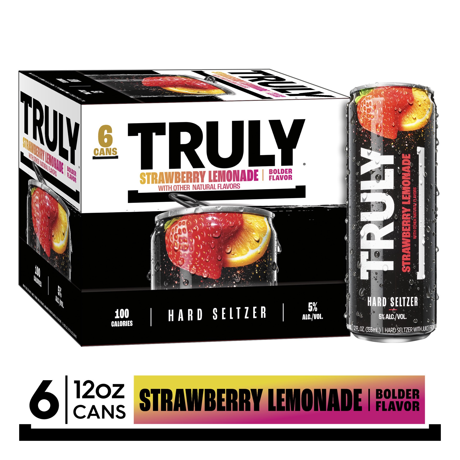 slide 1 of 6, TRULY Hard Seltzer Strawberry Lemonade (12 fl. oz. Can, 6pk.), 6 ct; 12 oz