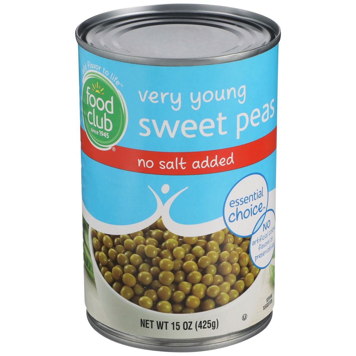 slide 1 of 1, Food Club No Salt Added Very Young Sweet Peas, 15 oz