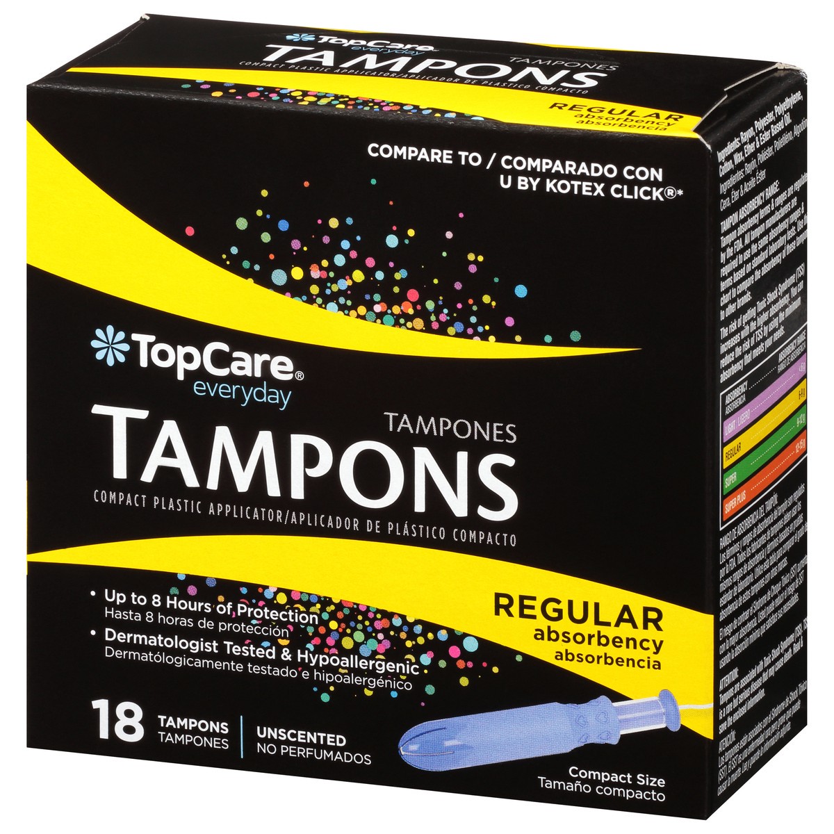 slide 2 of 15, TopCare Everyday Regular Absorbency Compact Plastic Unscented Tampons 18 ea, 18 ct