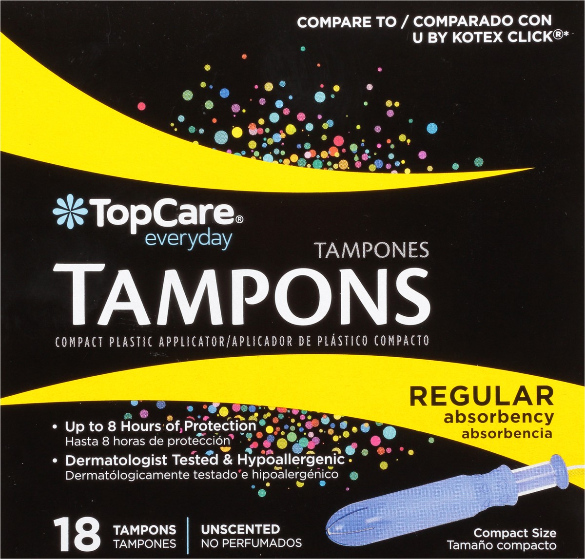 slide 12 of 15, TopCare Everyday Regular Absorbency Compact Plastic Unscented Tampons 18 ea, 18 ct