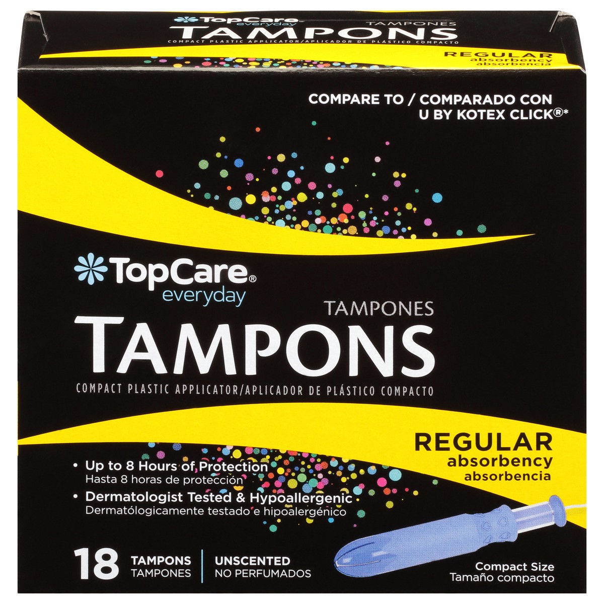 slide 8 of 15, TopCare Everyday Regular Absorbency Compact Plastic Unscented Tampons 18 ea, 18 ct