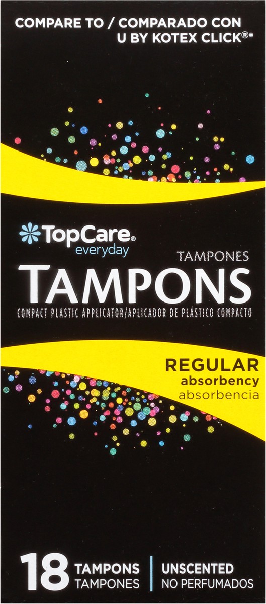 slide 10 of 15, TopCare Everyday Regular Absorbency Compact Plastic Unscented Tampons 18 ea, 18 ct