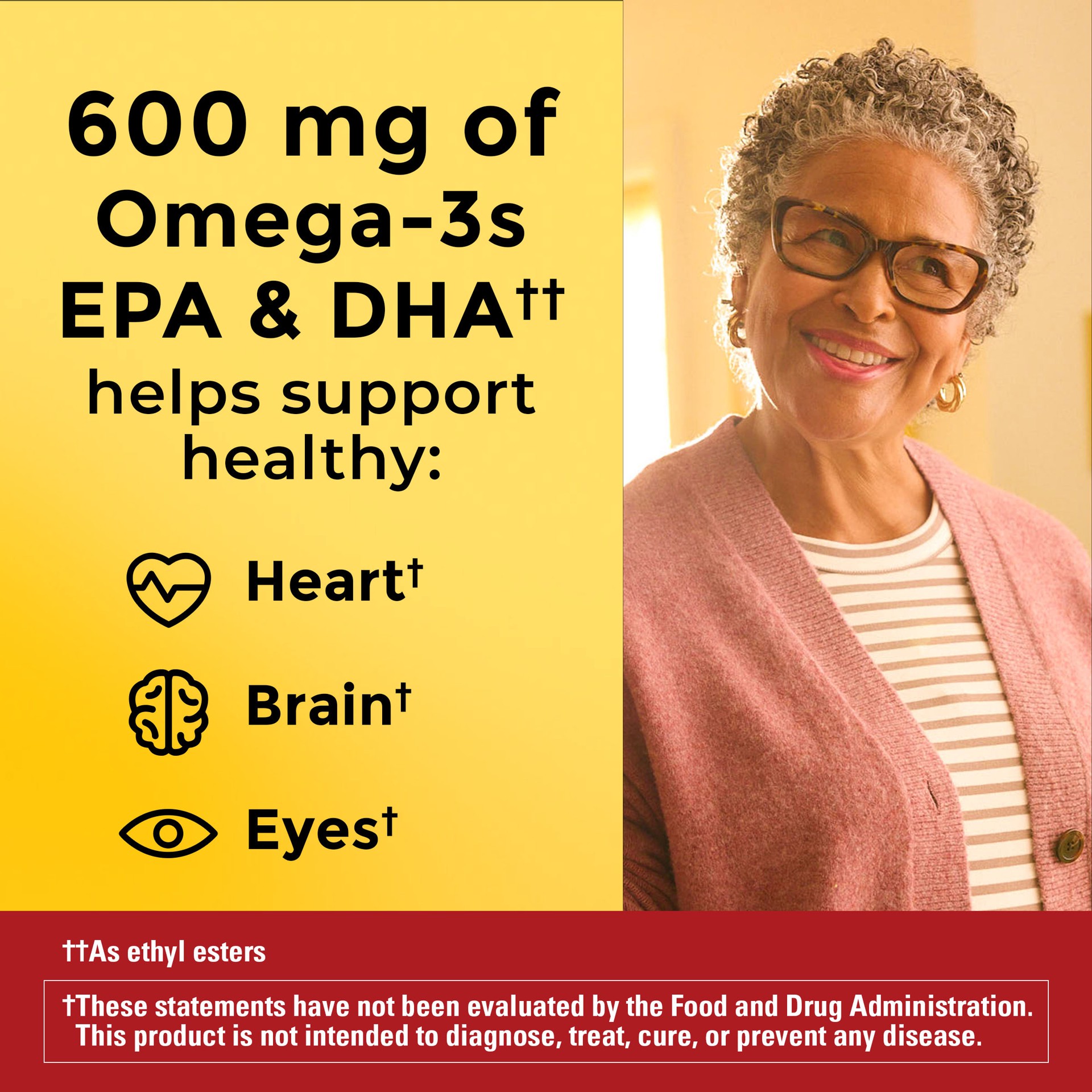 slide 3 of 7, Nature Made Omega 3 Fish Oil and Algae Oil Supplements, 1200mg, Omega 3 Supplement for Heart, Brain and Eyes Support, One Per Day, 60 Softgels, 60 ct