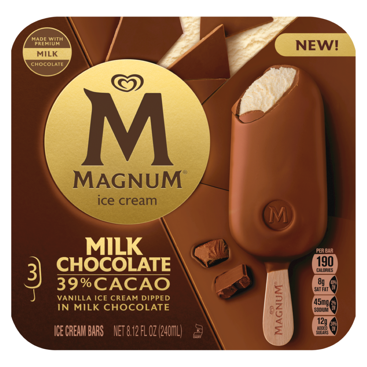 slide 9 of 25, Magnum Milk Chocolate Ice Cream Bars, 3 ct