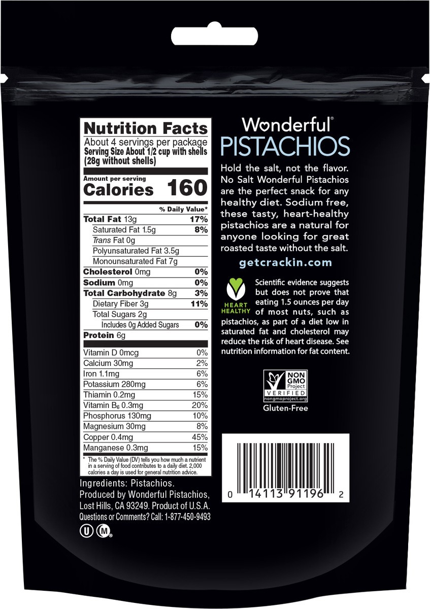 slide 5 of 5, Wonderful Pistachios, In Shell Roasted with No Salt Nuts, 8 Ounce Bag, 8 oz