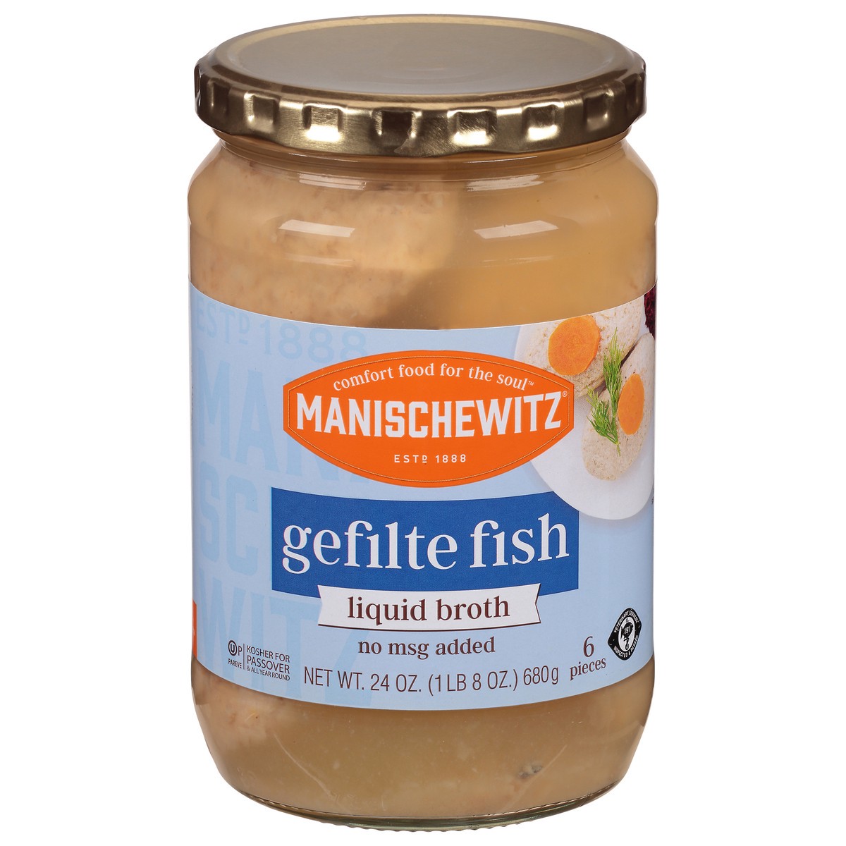 slide 1 of 9, Manischewitz Gefilte Fish In Liquid Broth, 24 oz